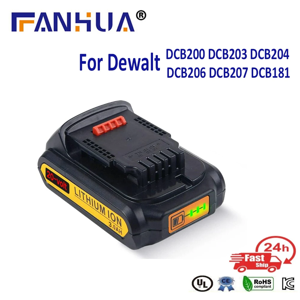 

20V 3.0Ah Replacement Battery for Dewalt DCB200 Battery MAX Lithium DCB206 DCB207 DCB204 DCB203 DCB200-2 Battery