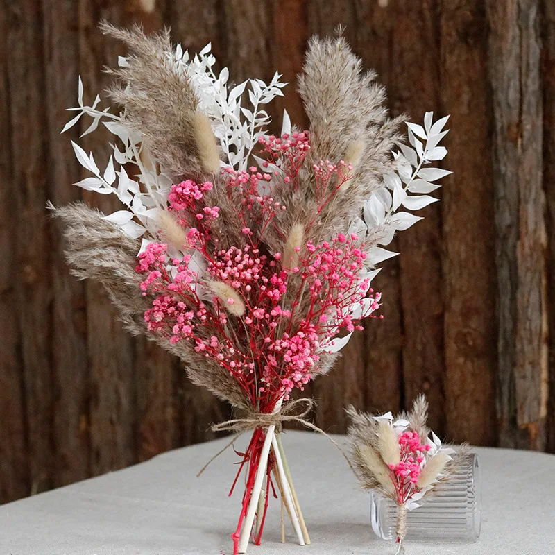 Natural Dried Pampas Grass Phragmites Dry Flower Bouquet for Wedding Floral Arrangements Boho Home Decor Bouquet Home Decoration