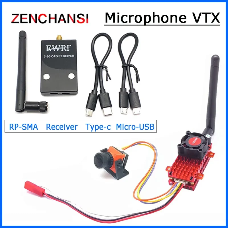 Long Range EWRF OTG Receiver Android Video Capture and 5.8G 2000mW VTX Transmitter Built-in Microphone with CMOS 1500TVL camera