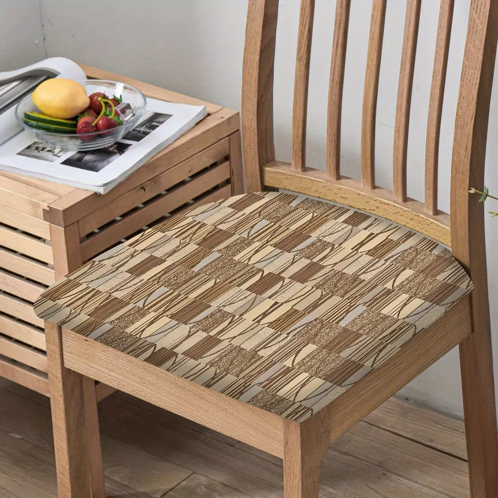 2/4/6pcs Chair Seat Slipcover, Brown Plaid Print Elastic Chair Cover for Dining Room, Washable Modern Furniture Protector