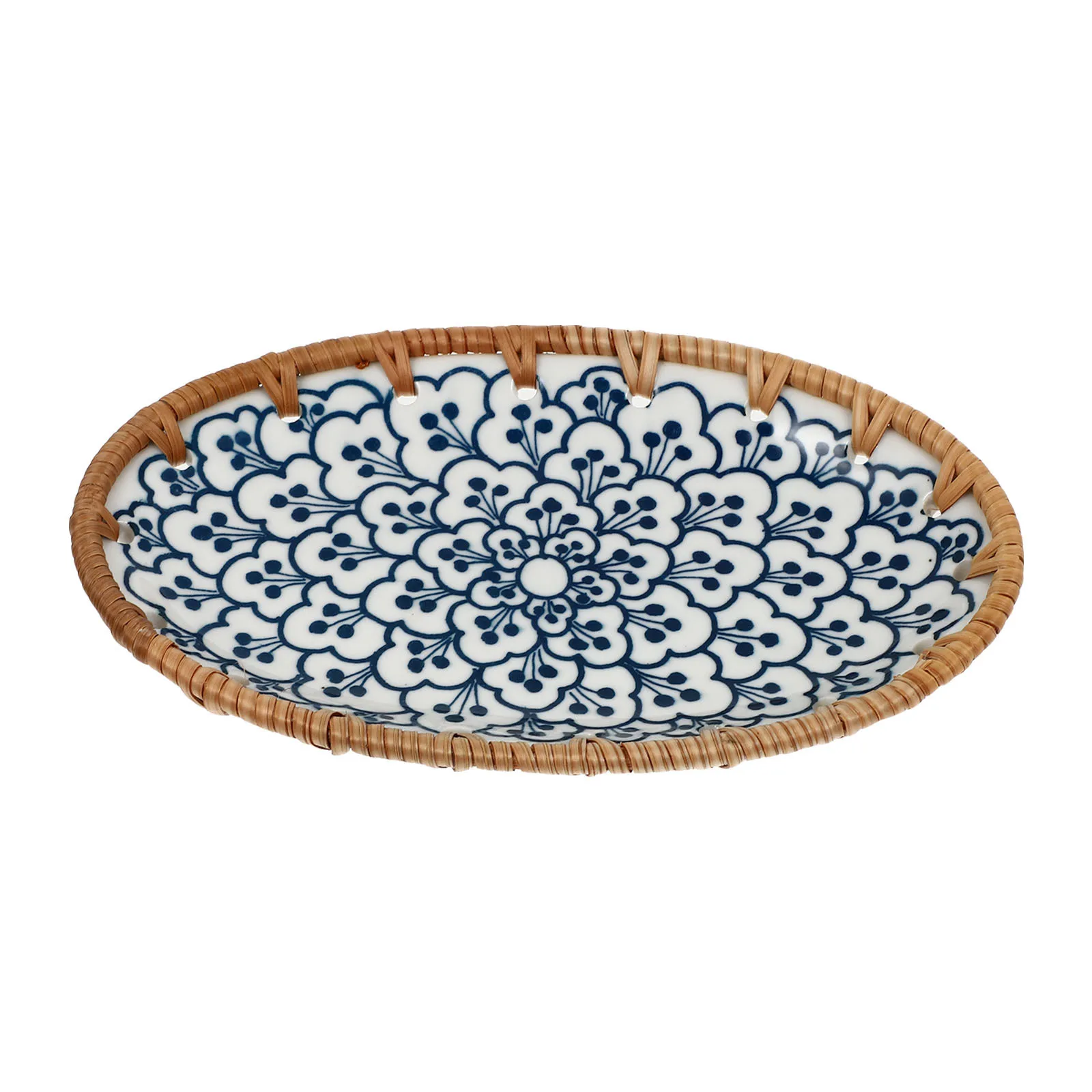 

1Pcs Rattan Fruit Plate Japanese-Style Oval Creative Ceramic Dish Household Stoneware Practical Use Creative Plate