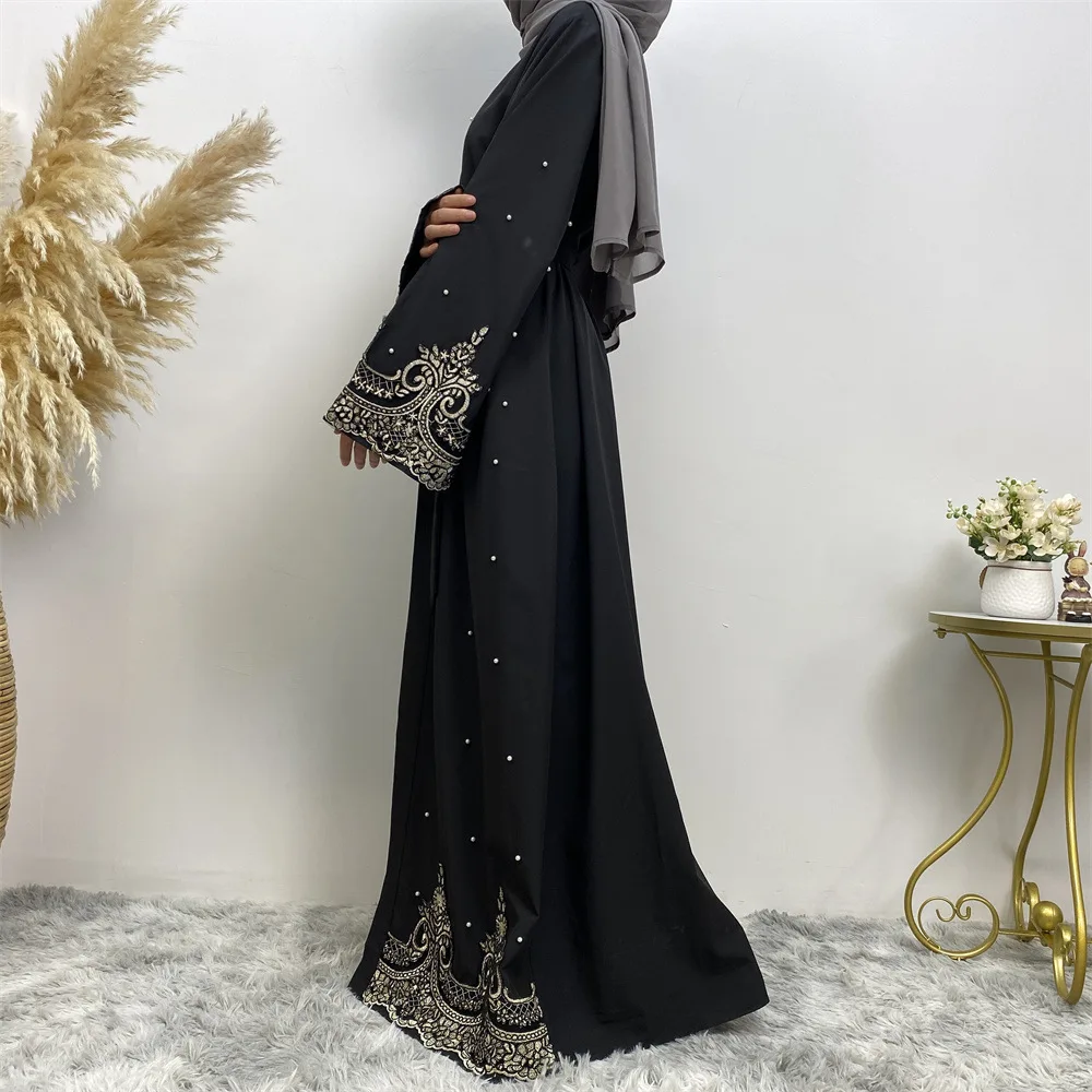 Muslim Beaded Embroidery Kimono Cardigan Women Maxi Dress Dubai Abaya Turkey Kaftan Open Jalabiya Eid Ramadan Robe Arabic Caftan