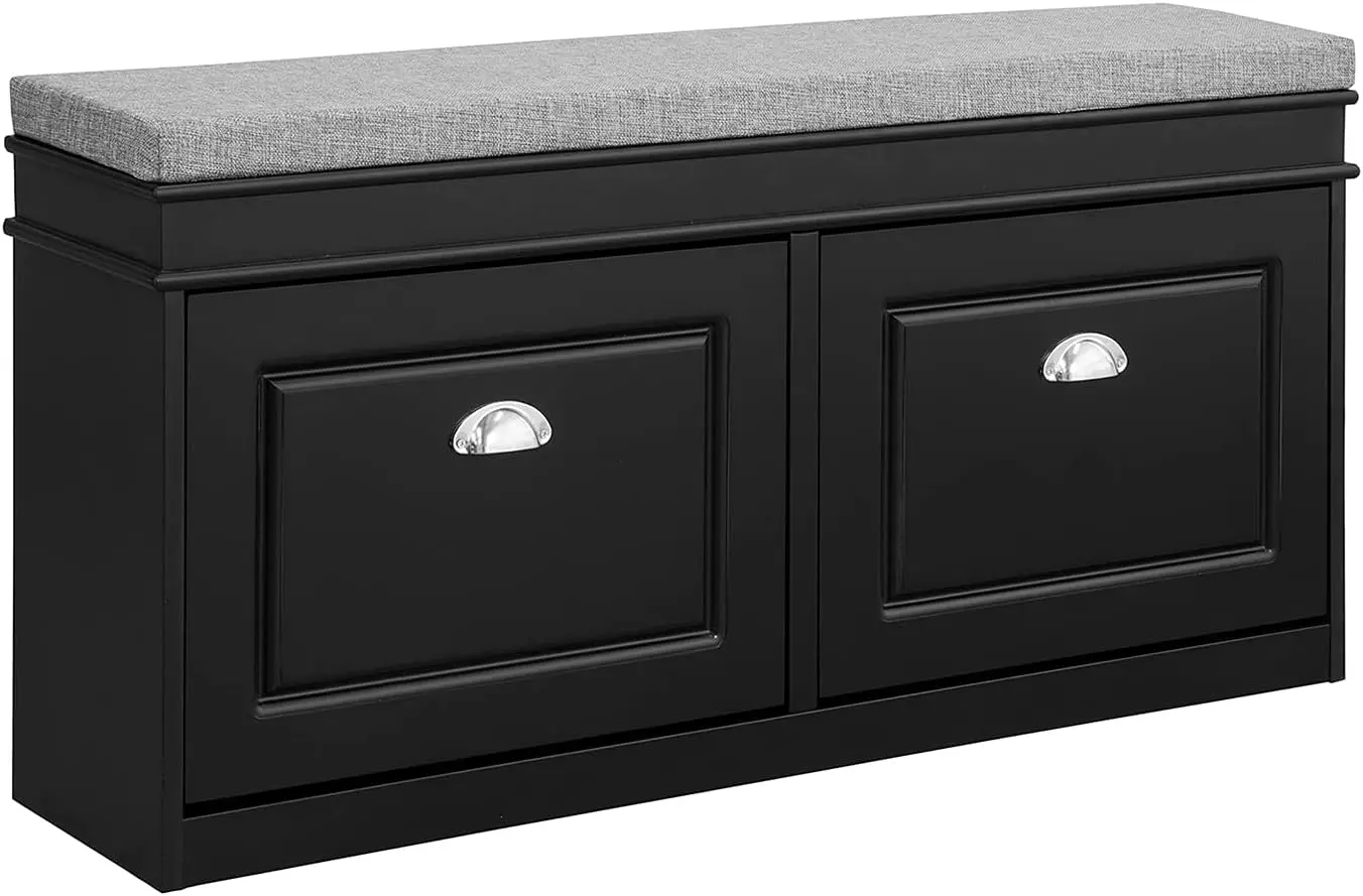 

Black Storage Shoe Bench with 2 Flip Drawers, Hidden Bench, Free Standing Rack, Cabinet, Hallway Storage Be