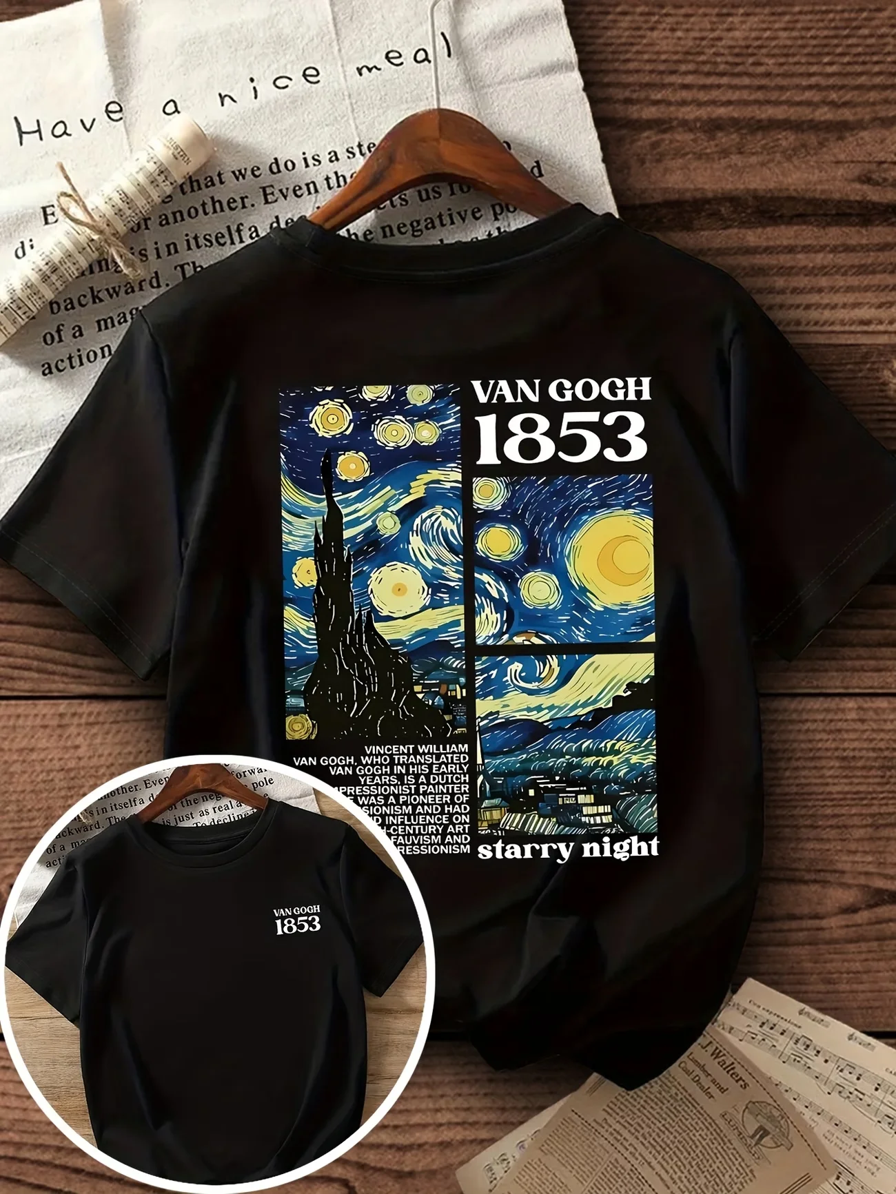 Camiseta gráfica de Vincent Van Gogh Starry Night 1853 para hombre y mujer, camisetas artísticas estéticas de manga corta de verano, camisetas Unisex Vintage Harajuku