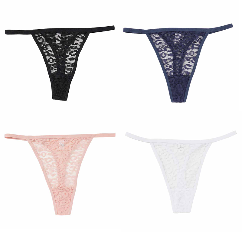 4Pcs Women Lace Thong Panties Sexy Floral Lace Underwear Low Waist Transparent Briefs Comfortable Female Underpants