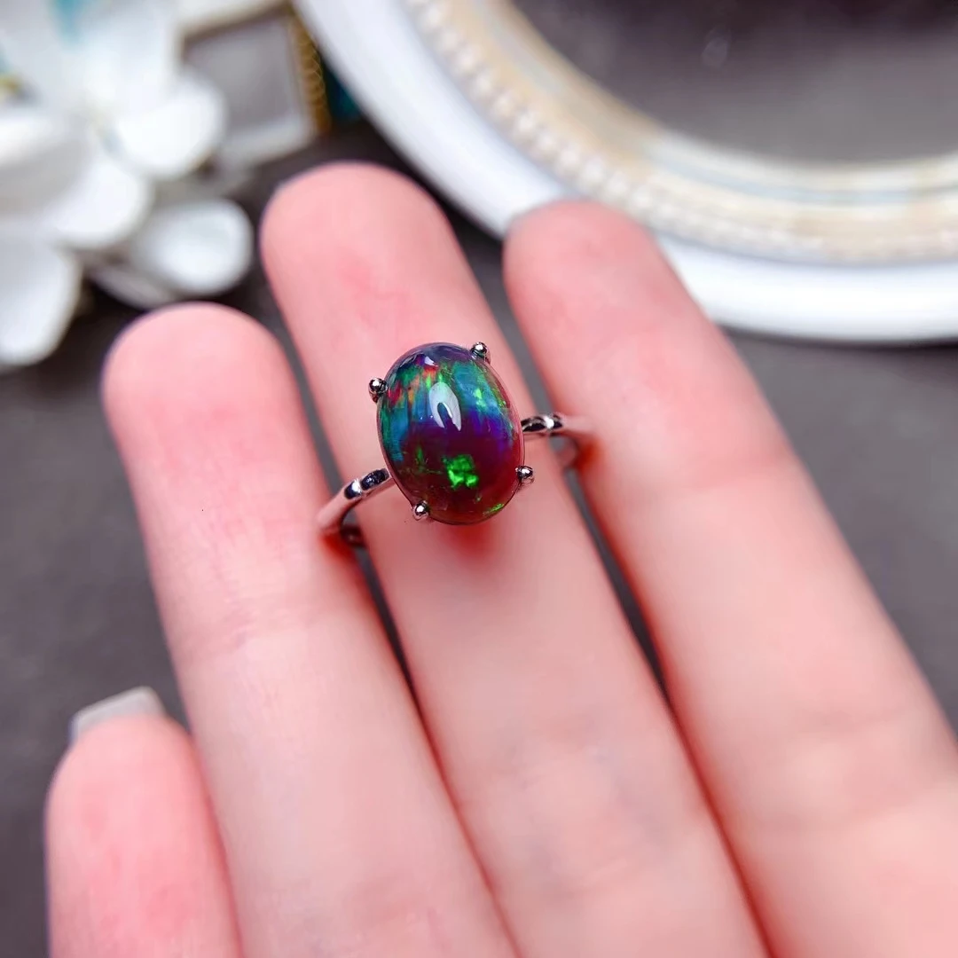 Simple 925 Silver Black Opal Ring for Daily Wear 100% Natural Opal Ring Sterling Silver Gemstone Jewelry