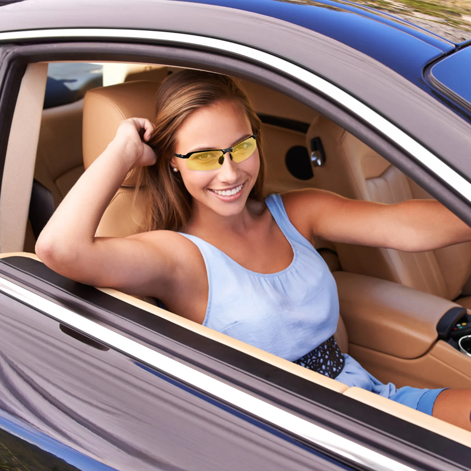 نظارات شمسية بعدسات صفراء ليلية للقيادة الليلية، نظارات قيادة مضادة للوهج للرجال والنساء والدراجات النارية #4