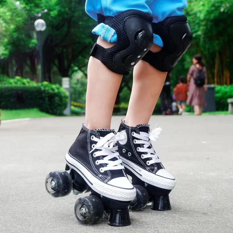 Double-row Roller Skates Canvas Shoes for Boys and Girls, Luminous Beginner Sliding, Inline, Quad Skating Sneakers, Training