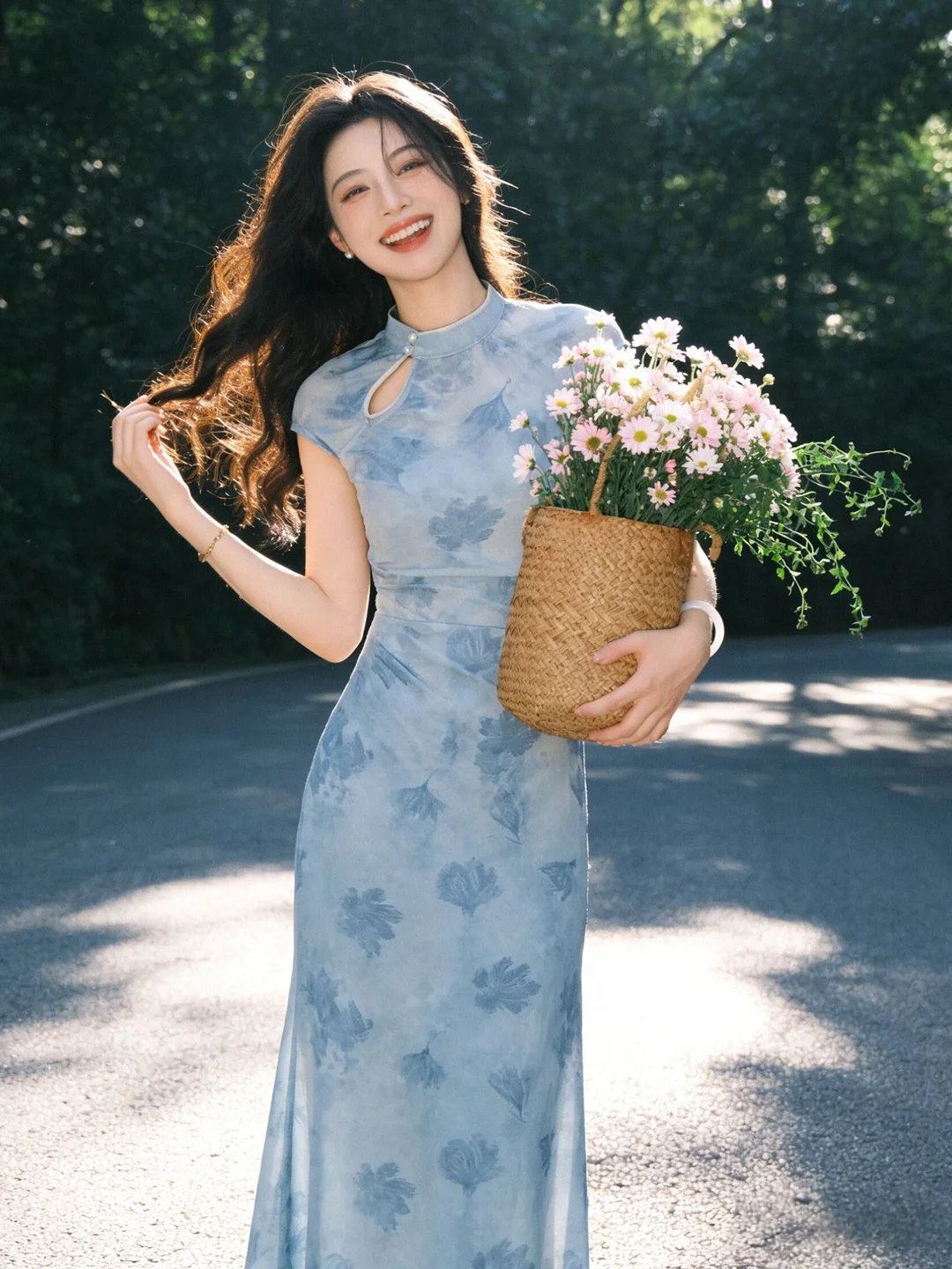 

New Chinese Style Floral Print Bodycon Dress Retro Ladylike Qipao Skirt Summer Fashionable Slim Fit Women's Clothing Dress