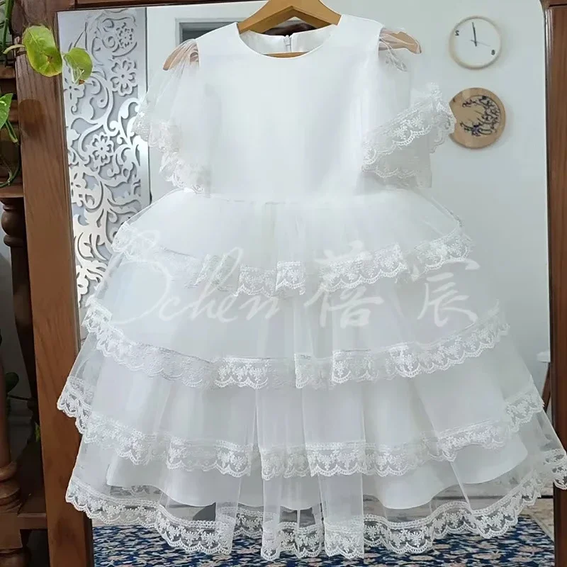 2026 Newborns Aby Girls Party Dresses Toddler 1st Birthday Prom Gown Dress Lace Wedding Clothes Princess for Girl White Baptism