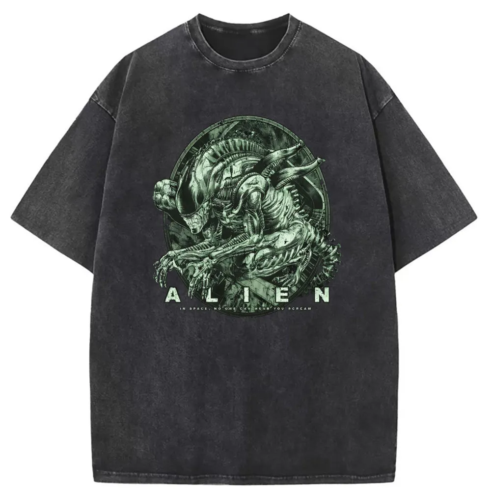 2023 Newest Washed Tshirt Xenomorfo Alien Print Sweatshirts Long Sleeve Party Sportswears Oversized Fashion Tee Shirt Anime