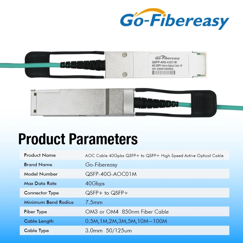 QSFP 40G AOC Cable 1m~100m QSFP+ to QSFP+ Active Optical Cable 40Gbps OM3 Fiber Optic Cable For HuaWei Mikrotik/Juniper Switch