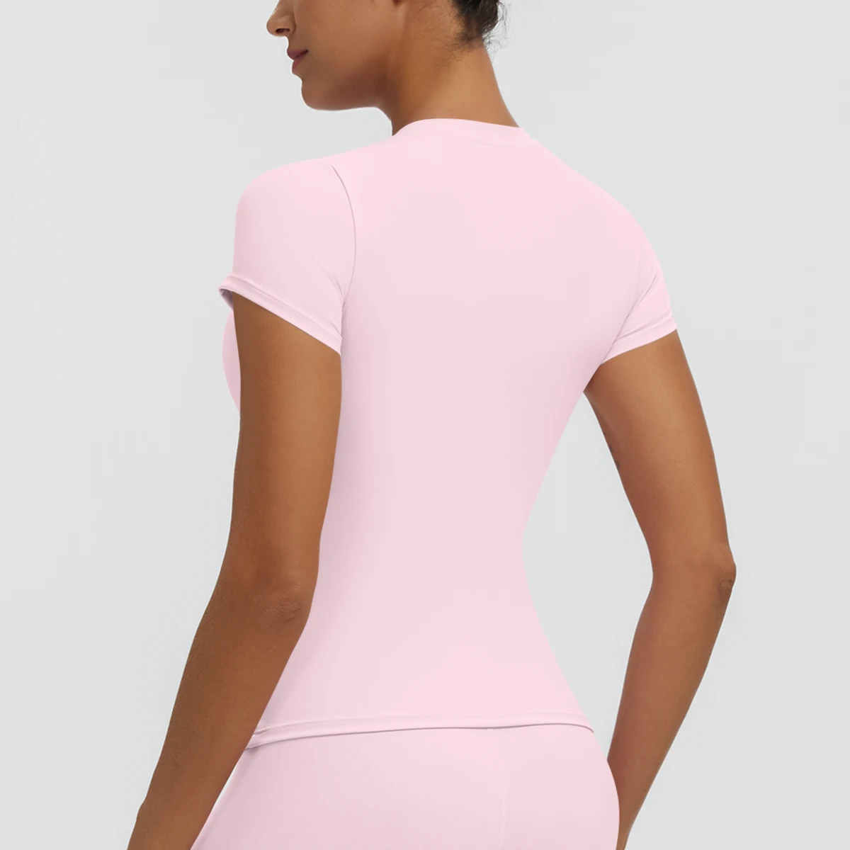 Hochelastisches, schnelltrocknendes, einfarbiges Yoga-Kurzarm-T-Shirt für Damen, Workout-Oberteil, schmal geschnittenes, lässiges Sport-, Lauf-, Fitness- und Yoga-T-Shirt. – Detail 22