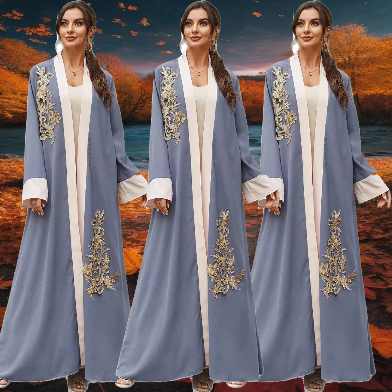 

Dubai Open Abaya Appliques Cardigan Women Muslim Kimono Jalabiya Arabic Robe Femme Musulmane Party Dress Kebaya Caftan Kaftan