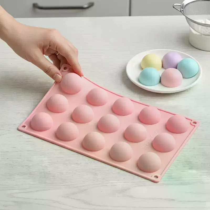 15 Holes Half Ball Sphere Round Silicone Mold 3D Brownie Pudding Mousse Chocolate Dessert DIY Baking Cake Decoration Tool