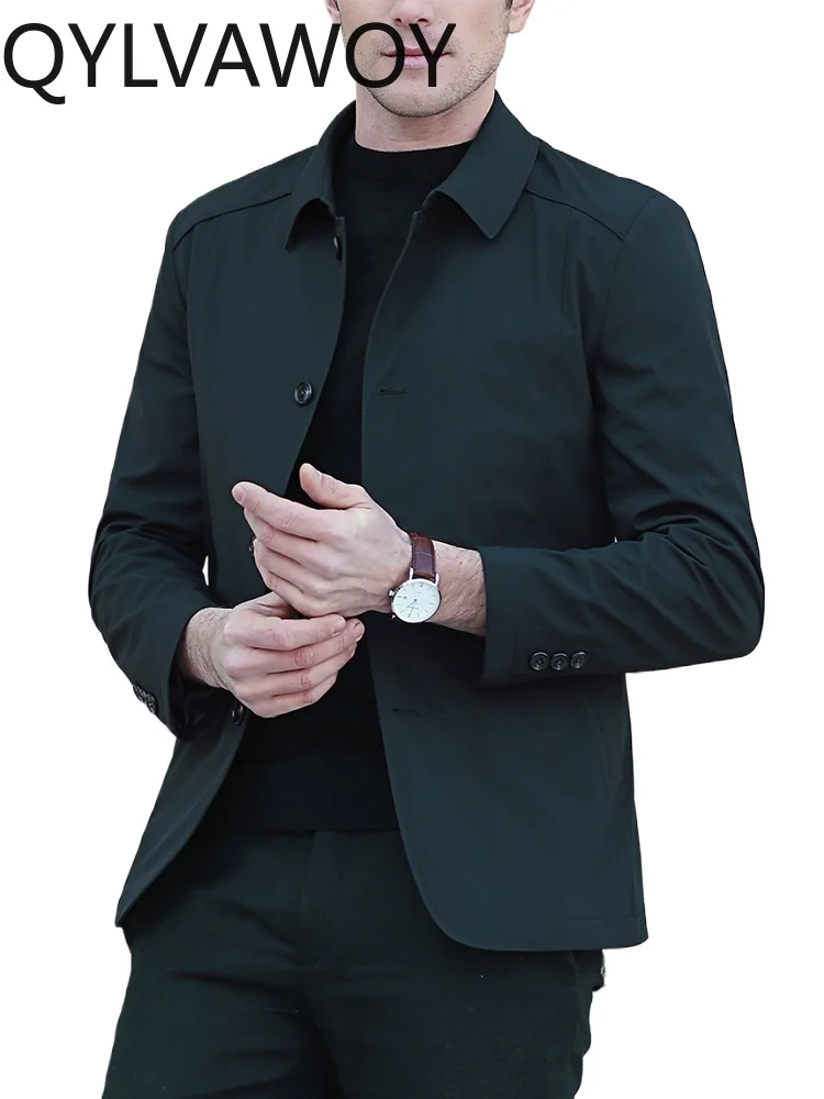 

QYLVAWOY New Middle-Aged Men's Casual Autumn Outerwear Middle-Aged Elderly Lapel Jacket Dad's Spring Cotton-Padded Coat LJ2215