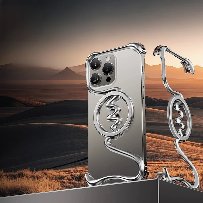 

Oatsbasf Ultra-Thin Metal Frameless Phone Case for iPhone 16Pro Max Magsafe Compatible Shockproof Minimalist Protective Cover