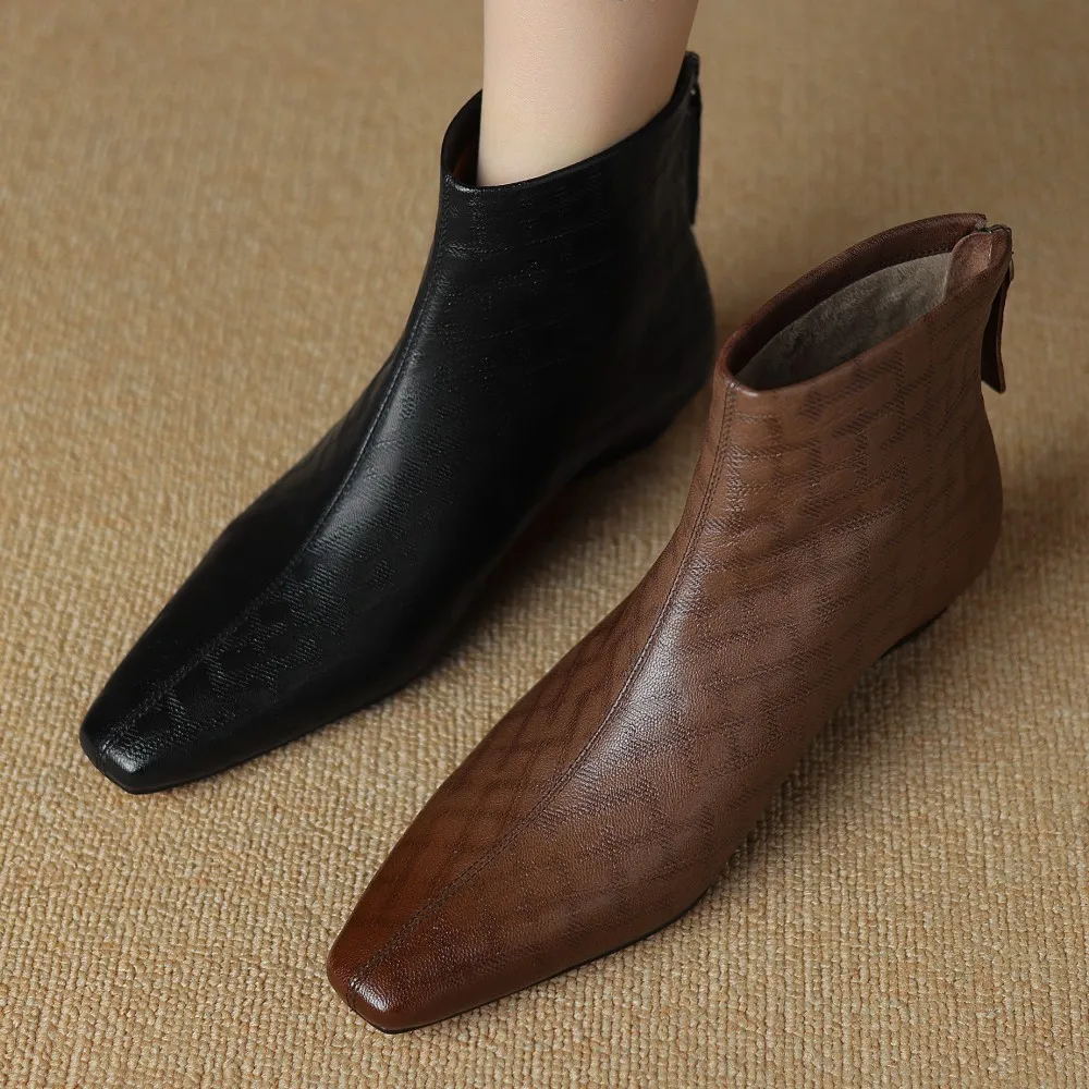 Damskie buty z owczej wzór z kamieniem z kwadratowym noskiem tylny suwak jesienne botki wysokiej jakości miękkie buty buty krótkie damskie