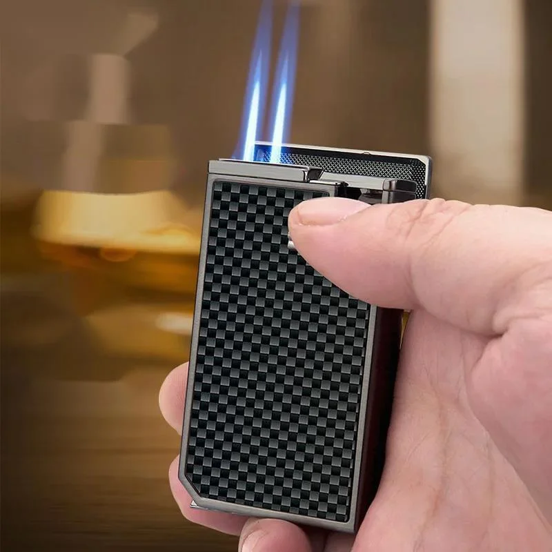 2024 New Luxury Cigar Lighter with Punch Cutter Double Jet Flame Torch Lighter Butane Refillable Novelty Lighter Men's Gift