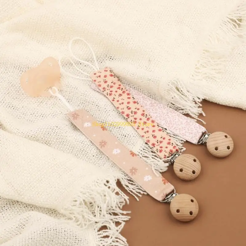 Schnullerkette aus Holz mit schönem Aufdruck, Blumen, Zahnungshilfe, Baby-Schnullerclip J0MF