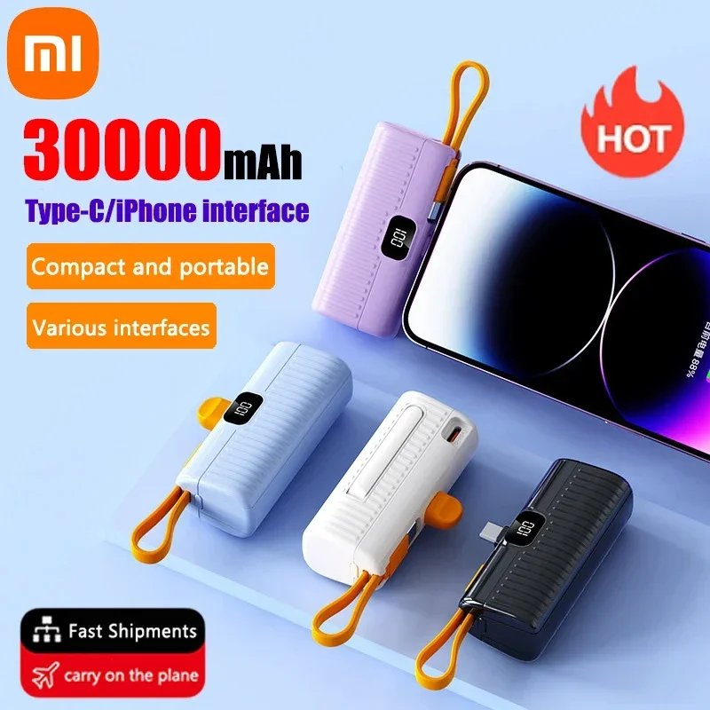 Xiaomi Mini Power Bank 30000 mAh Compact Capsule with Holder and Cable Power Bank Fast Charging for iPhone Samsung 2024 New