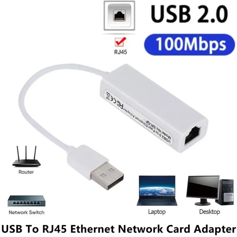 새로운 USB 2.0 유선 USB to RJ45 네트워크 카드 100Mbps USB to RJ45 이더넷 랜 어댑터 네트워크 카드 (PC 노트북 윈도우 7 8 10 11용)