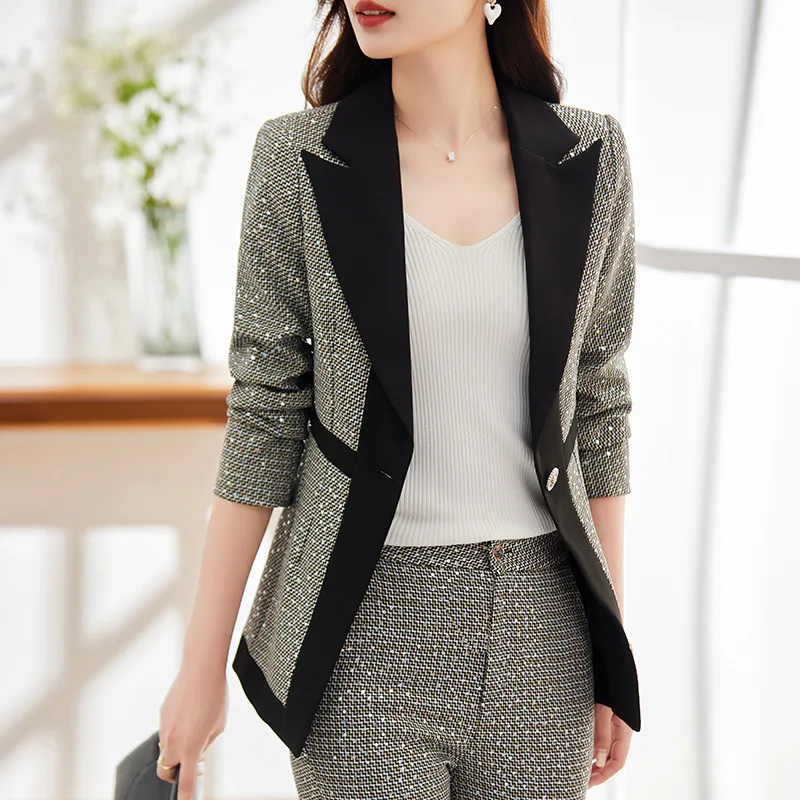 High Sense Plaid Suit Jacket Women\'s Spring and Autumn 2023 New Business Suit Formal Wear Temperament Goddess Style Suit