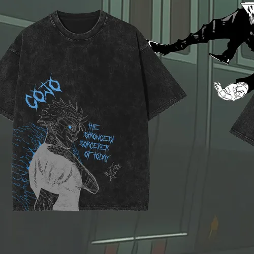 Imagen 1 del producto Camiseta Gojo Satoru Jujutsu Kaisen para hombre y mujer, Camiseta de algodón lavada, ropa de verano de manga corta, camisetas de gran tamaño, ropa de calle