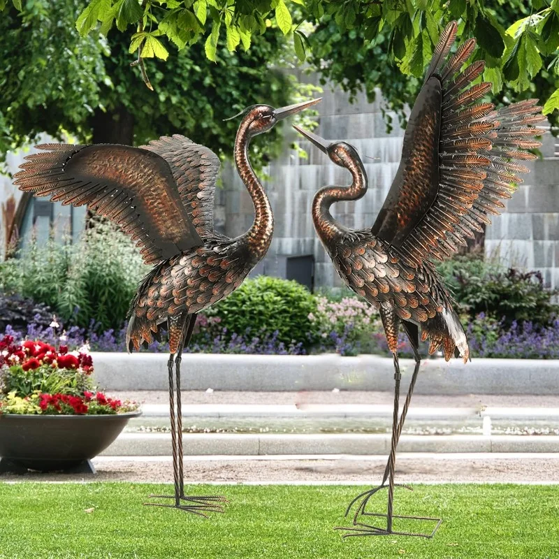 Estatua de jardín, grulla de herón de Metal para exteriores, escultura artística para césped, Patio, decoración de patio trasero, 46 pulgadas con picos en forma de U