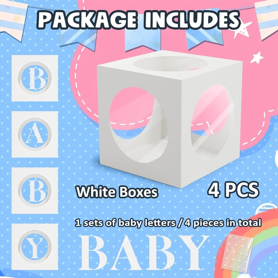صناديق أطفال مع ليت لاستحمام الطفل، صناديق بالونات صغيرة بيضاء شفافة مع 4 أحرف للأولاد أو البنات، زينة تكشف عن الجنس B