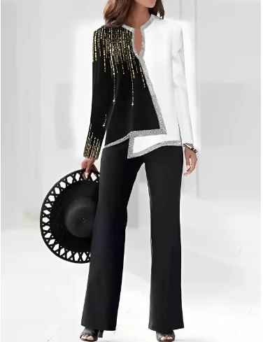 

New In Matching Sets 3D Digital Printed Women's V-Neck Asymmetric Fashion Casual Shirt Pants Set Women 2 Piece Set Outfit