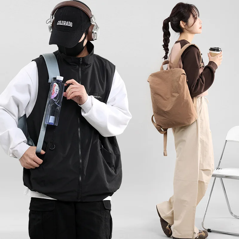 Minimalist Solid Color Unisex Lightweight Backpack Fits 15 Inch Laptop Casual School Commute Travel Rucksack Multiple Colors Two