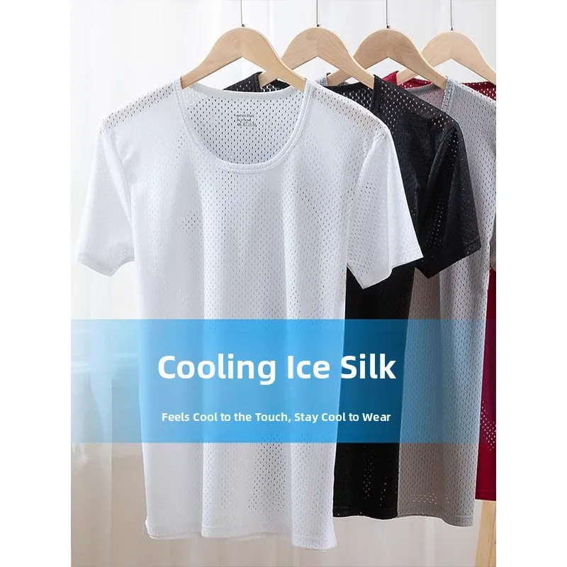 

Ice Silk Men's T-irt ort Sve Lightweight Breathable Me Qui Dry round Ne Spor Loose Fit Summer Top f Sve