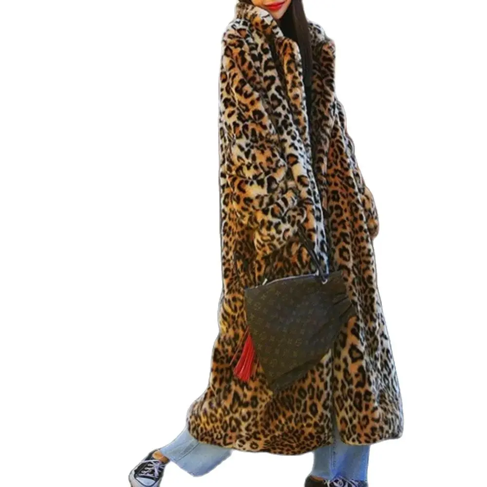 2024 Fashion Super-longResemble Fur Leopard Temperament Coat, Autumn And Winter New Loose Thin Warm And Comfortable Coat Female