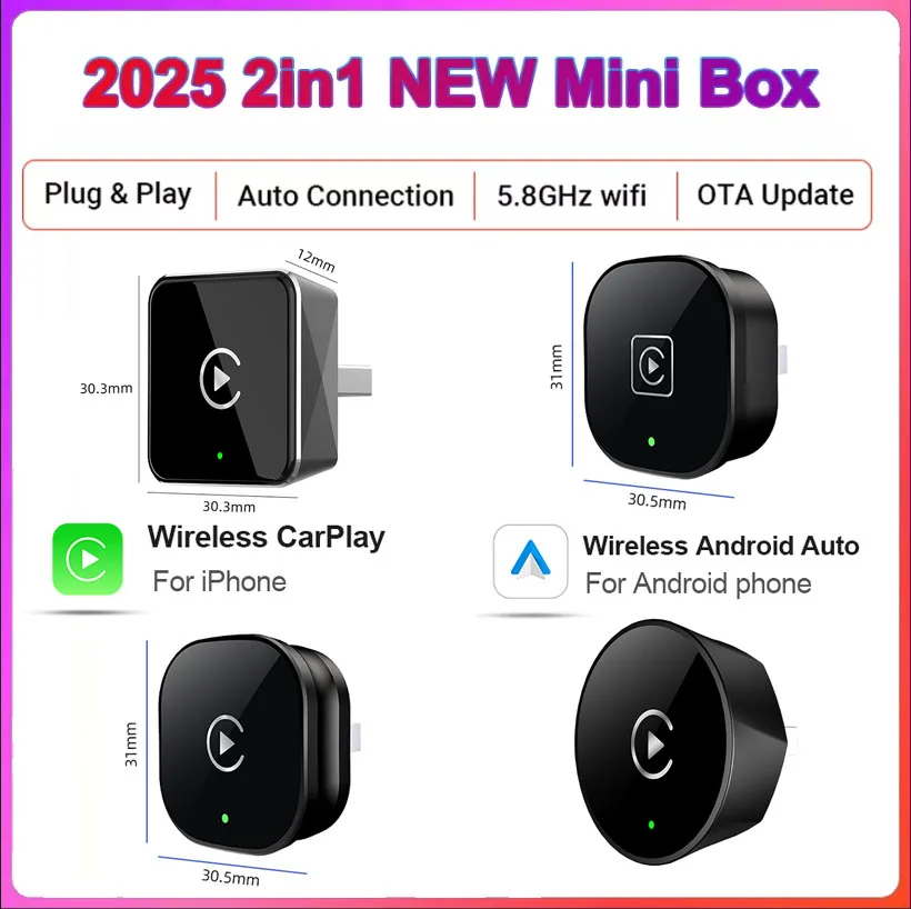 

Wireless Carplay Adapter for Android iPhone Auto 2 in1 Wired to Wireless AI Box USB Connection For Volvo Benz Mg Kia Chery VW