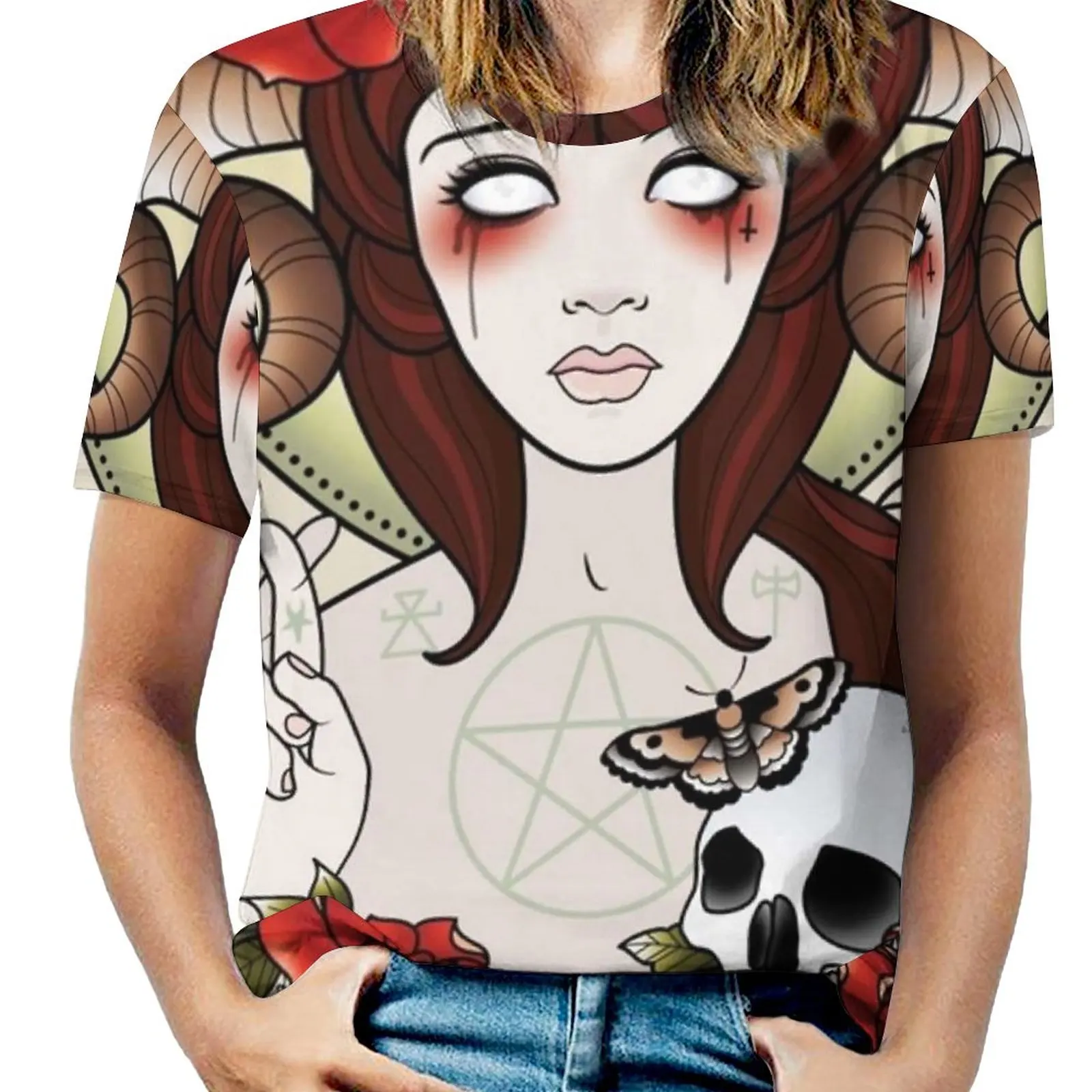 Pagan Goddess Woman'S T-Shirt Spring And Summer Printed T Shirts Crew Neck Pullover Top Pagan Goddess Womens Neo Traditional