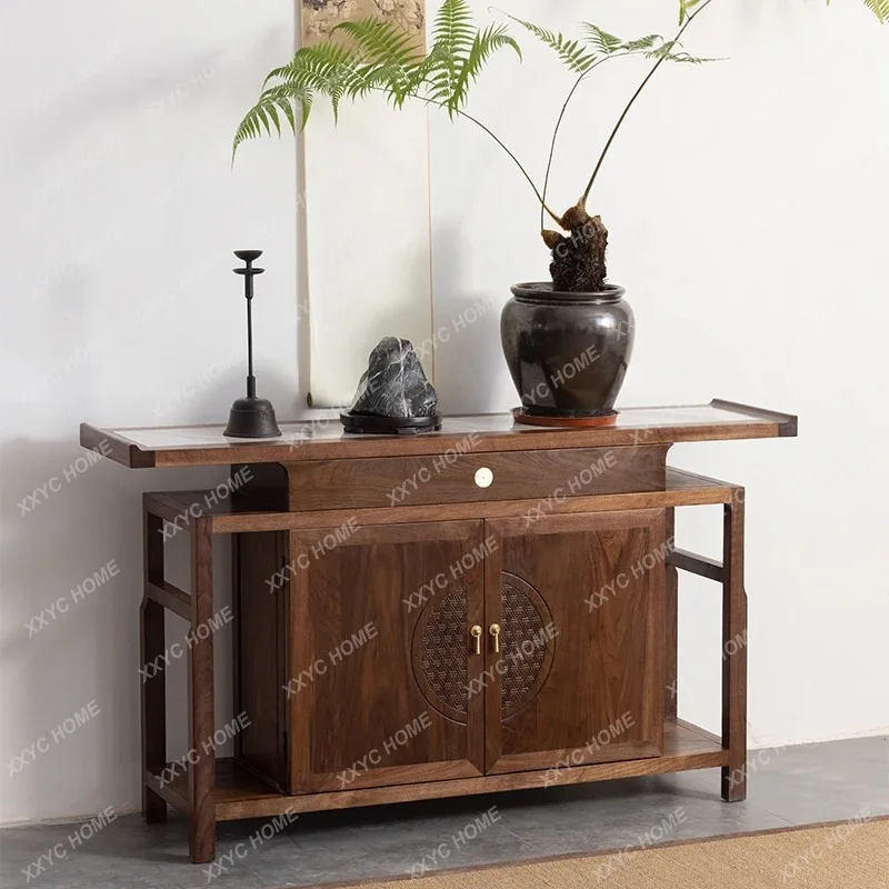 LNew Chinese-style entrance foyer Buddhist platform walnut Zen decorative cabinet