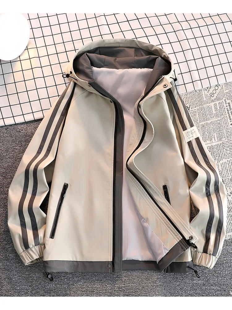 

Мужская толстовка-куртка на молнии в стиле ретро с полосками, свободного кроя, весна-осень 2024, повседневная, модная, брендовая, универсальная, из хлопка и полиэстера