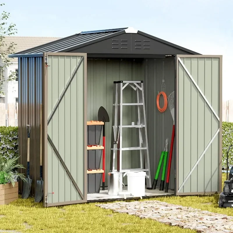 Metal Outdoor Storage Shed 6FT x 4FT, Steel Utility Tool Shed Storage House with Door & Lock