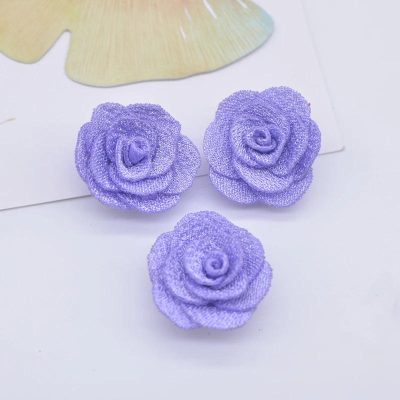 20Pcs 25mm Mesh Rose Flower Applique for DIY Clothes Hat Shoes Crafts Sewing Patches Headwear Hair Clips Decor Accessories