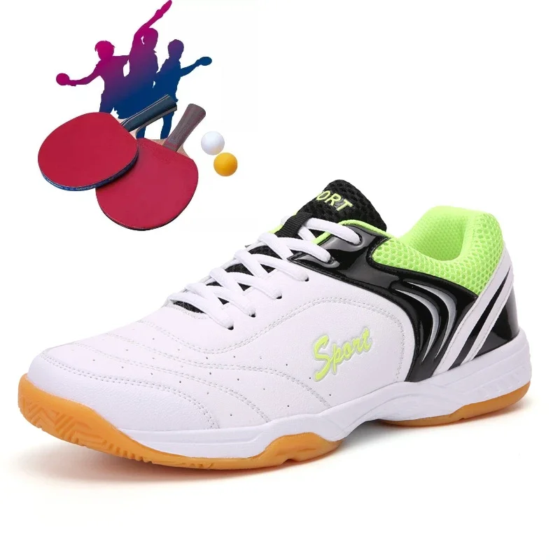 Spring New Men\'s and Women\'s Table Tennis Shoes Workout Badminton Shoes Men\'s White Black Training Tennis Sneakers Size 36-46