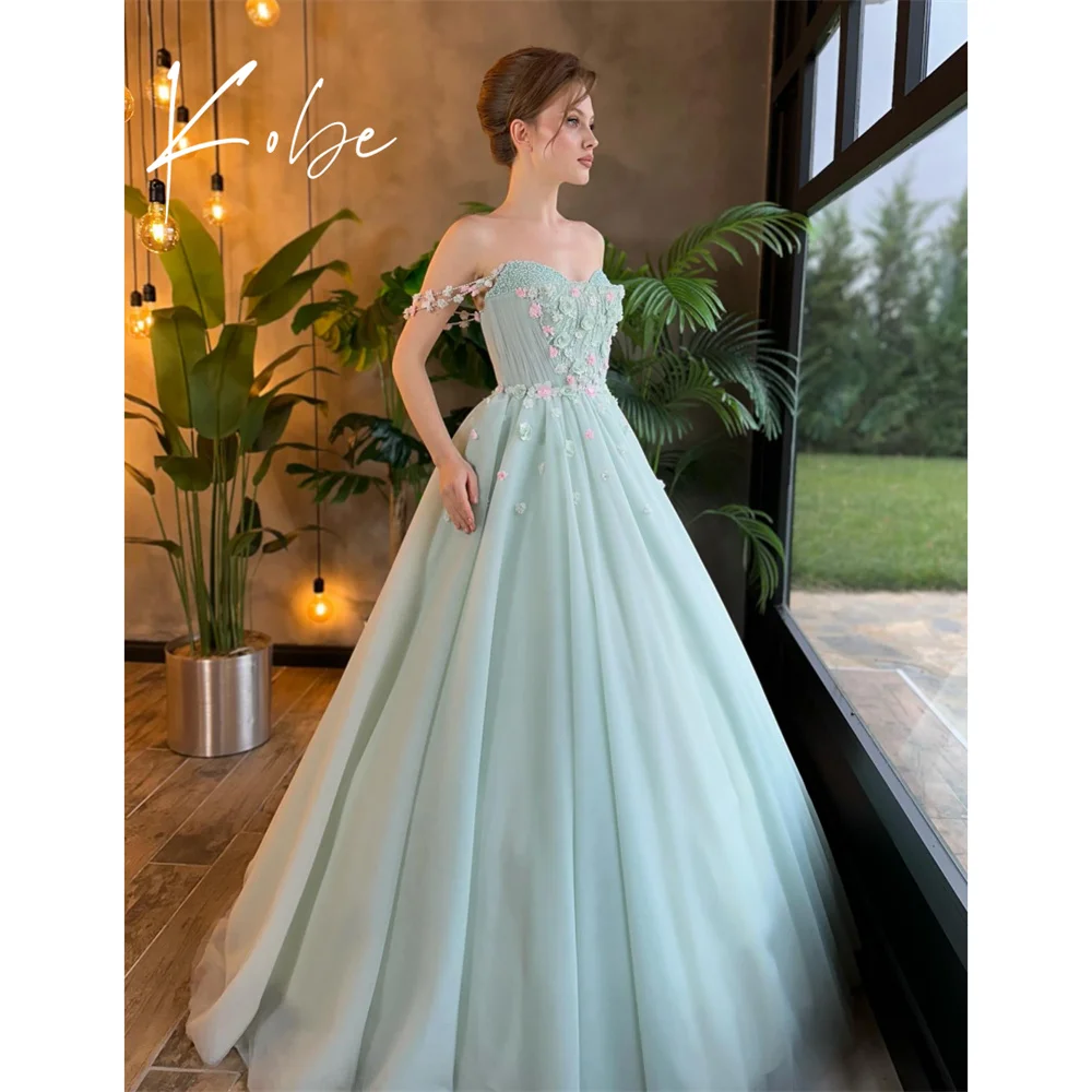 

Kobe Green A-Line Prom Dresses Sweetheart Neck Sleeveless Customized فساتين سهرات Appliques Chic vestido de gala noche mujer