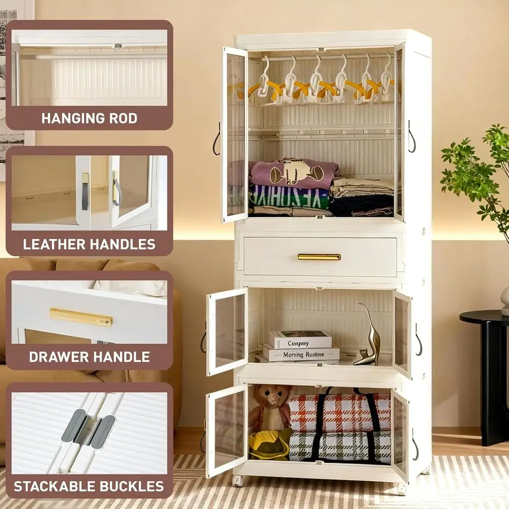 Pet Portable Wardrobe Closet with Hanging Rod Storage Organizer Large Plastic Cabinet for Clothes, Toys, Snacks view 5