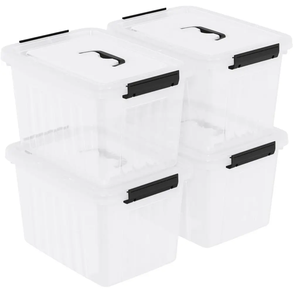 

Набор из 4 прозрачных пластиковых контейнеров для хранения с крышками и ручками, объем 20 л