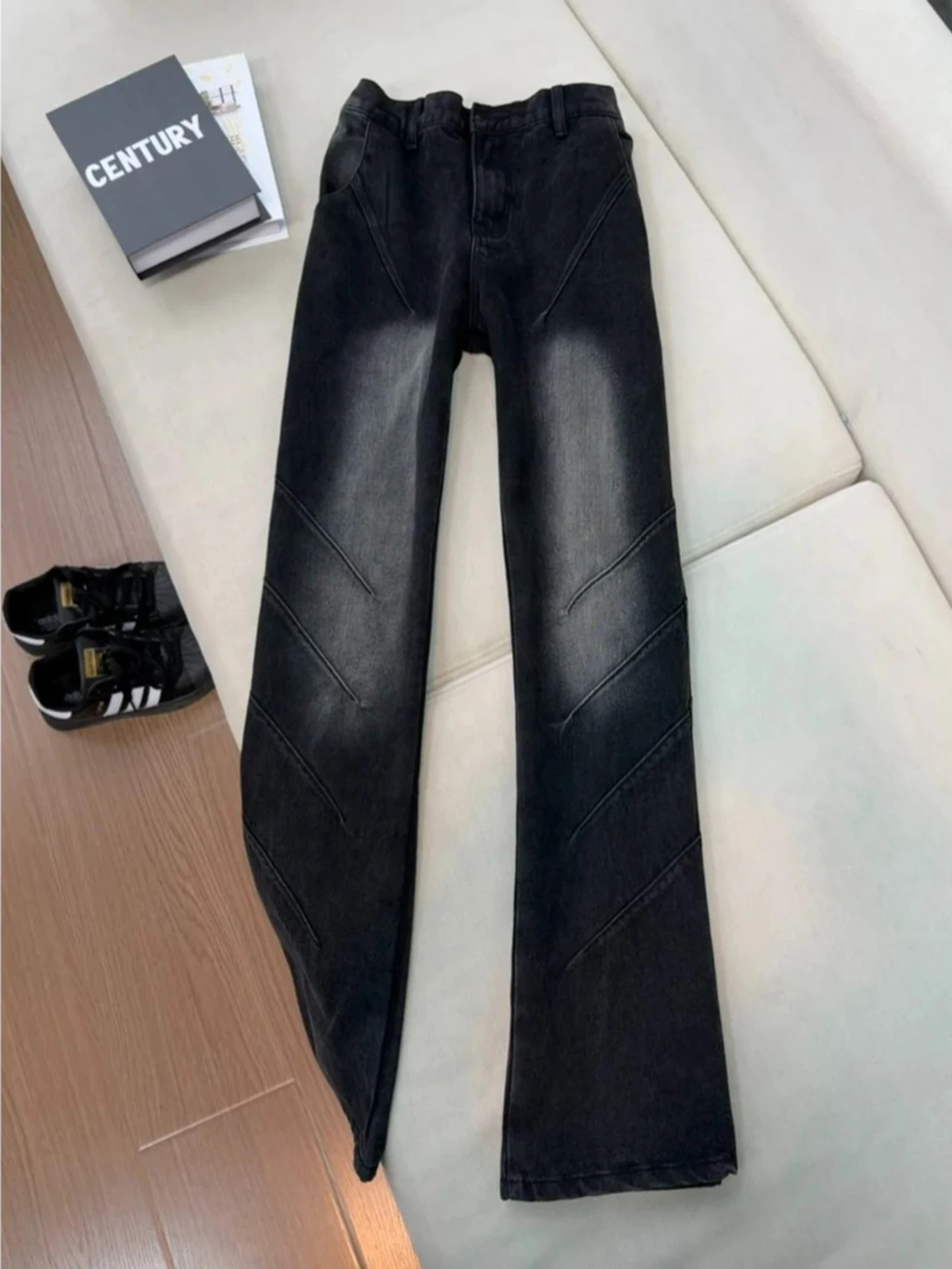 

American Retro Pleated Denim Jeans Men's Straight Leg Slimming Pants Spring Autumn Small Design Sense Bell Bot