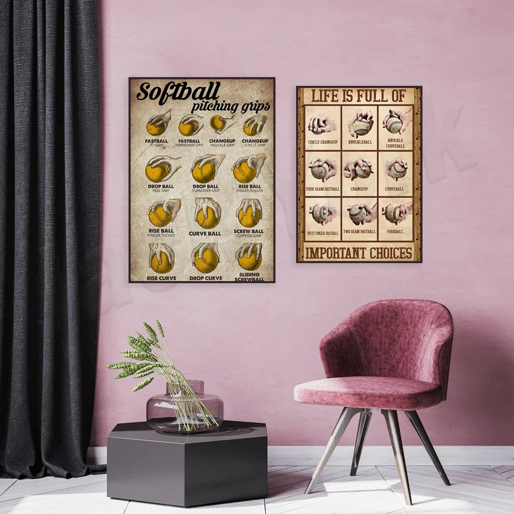 Softball, Baseball Poster, Softball, Baseball Pitching Grip Art Print, Baseball Gifts, Gifts for Baseball Players,