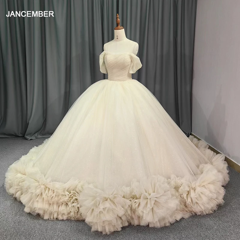 Jancember Superfine Customization Quinceanera Dresses Organza Ball Gown Short Sleeves Draped Lace Up فساتين Quinceanera DY5817