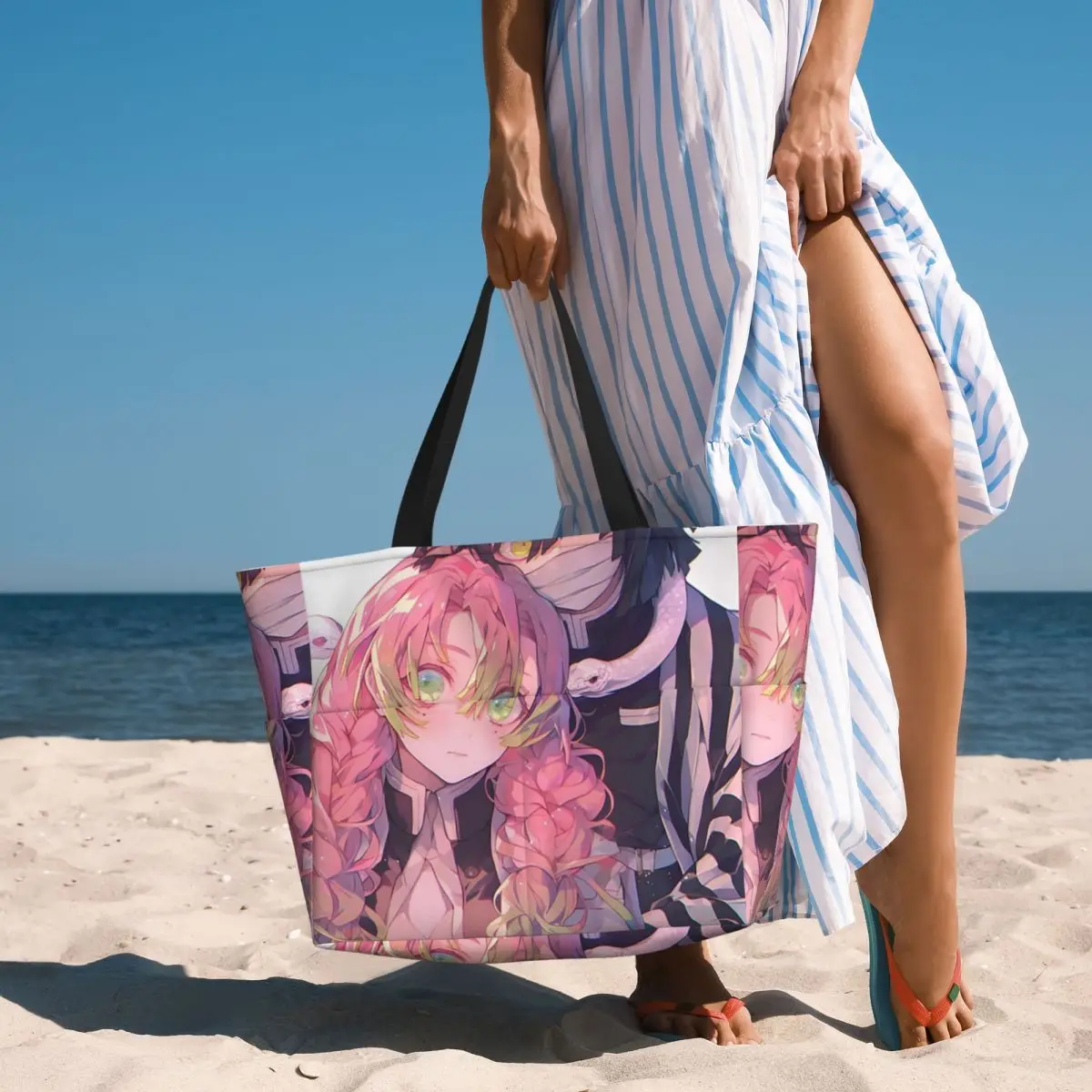 Mitsuri Kanroji And Iguro Obanai Beach Tote Bag Sport Gym Yoga Duffle Large Tote Bag Women Travel Bag Fitness bag