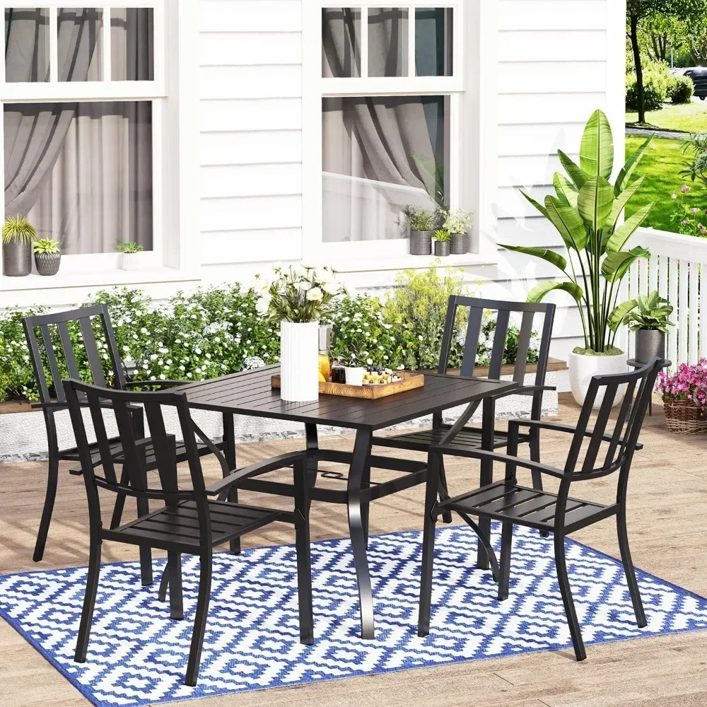 

5 Piece Metal Patio Dining Set 37" Square Patio Bistro Table and Garden Backyard Chairs - Umbrella Hole 1.57"