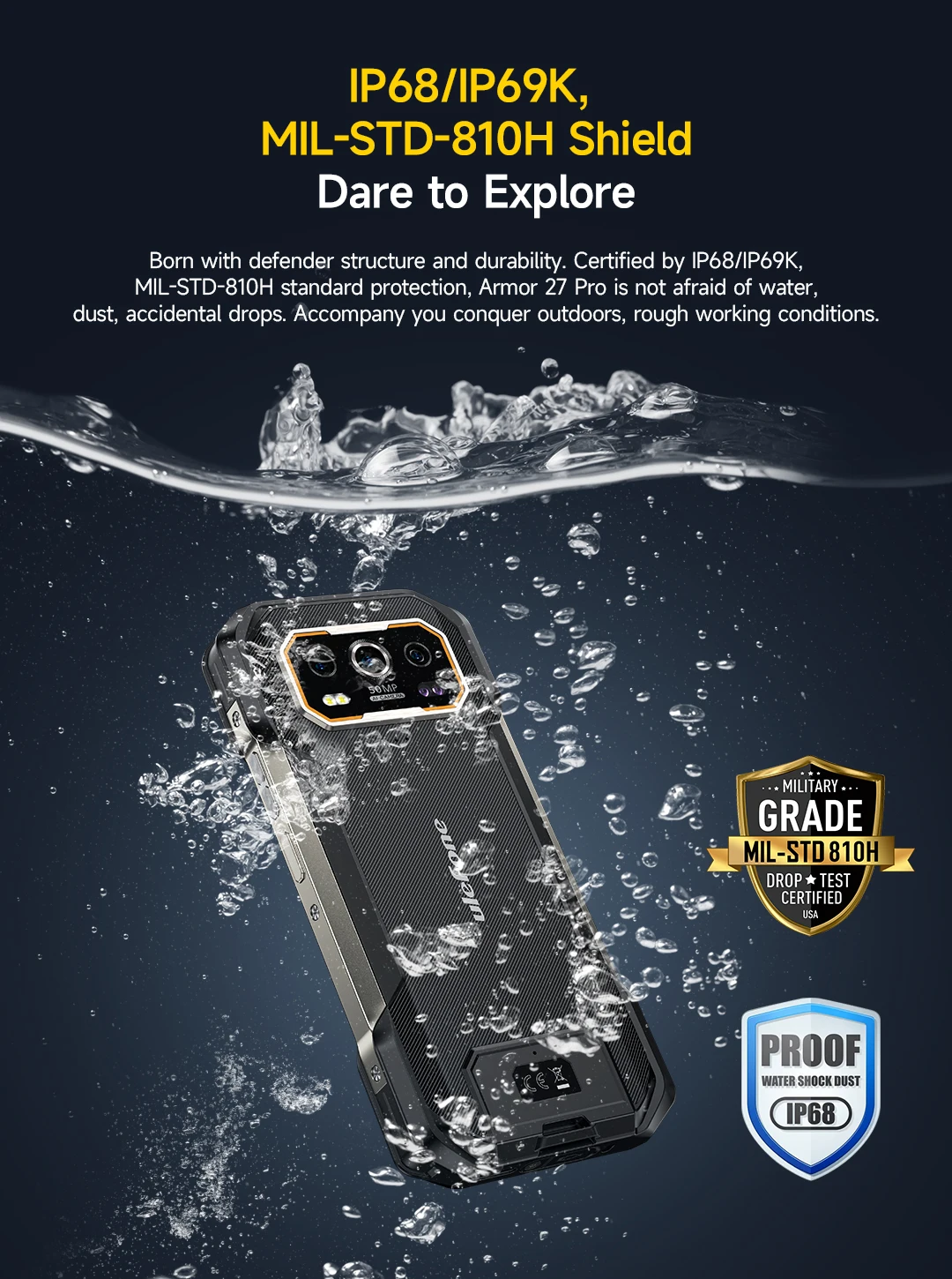 Ulefone Armor 27 Pro 5G Rugged Phone 10600mAh Smartphone Android 14 50MP+64MP Night Vision Camera Up to 24GB+256GB NFC